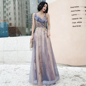 Chic Beautiful Sky Blue Gradient Color Evening Dresses 2020 A Line Princess Spaghetti Straps Sequins Lace Flower Sleeveless Backless Floor Length Long Formal Dresses