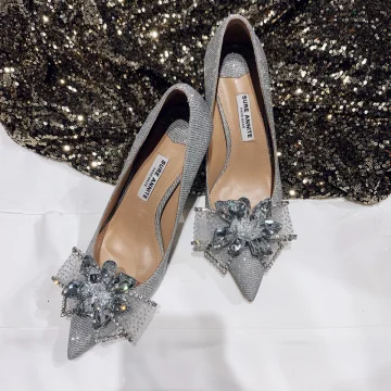 Mode Zilveren Glans Bruidsschoenen 2020 Leer Rhinestone Pailletten 8 Cm Naaldhakken Stiletto Spitse Neus Huwelijk Pumps