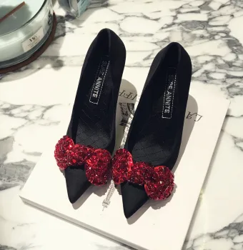 Chic Belle Noire Soirée Escarpins 2020 Cristal 8 Cm Talons Aiguilles À Bout Pointu Escarpins