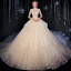 Luxury / Gorgeous Champagne Wedding Dresses 2020 Ball Gown Scoop Neck Beading Tassel Sequins Lace Flower Appliques Sleeveless Backless Royal Train