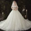 Luxury / Gorgeous Champagne Wedding Dresses 2020 Ball Gown Off-The-Shoulder Appliques Beading Sequins Lace Flower Short Sleeve Backless Royal Train