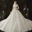 Luxury / Gorgeous Champagne Wedding Dresses 2020 Ball Gown Scoop Neck Beading Sequins Lace Flower Appliques 3/4 Sleeve Backless Royal Train