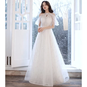 Charmant Ivoire Glitter Robe De Bal 2021 Princesse Encolure Dégagée Perlage Paillettes En Dentelle Fleur Manches Courtes Longue Robe De Ceremonie