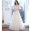 Charming Ivory Glitter Prom Dresses 2021 A-Line / Princess Scoop Neck Beading Sequins Lace Flower Short Sleeve Floor-Length / Long Formal Dresses
