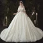 Luxury / Gorgeous Champagne Wedding Dresses 2020 Ball Gown Off-The-Shoulder Beading Sequins Lace Flower Appliques Short Sleeve Backless Royal Train