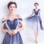 Fashion Ocean Blue Ivory Gradient-Color Cocktail Dresses 2020 A-Line / Princess Off-The-Shoulder Short Sleeve Backless Knee-Length Formal Dresses