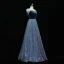 Scintillantes Bleu D'encre Robe De Soirée 2020 Princesse Bretelles Spaghetti Paillettes Sans Manches Dos Nu Longue Robe De Ceremonie
