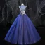 Vintage / Retro Royal Blue Prom Dresses 2020 Ball Gown High Neck Beading Rhinestone Lace Flower Sleeveless Backless Floor-Length / Long Formal Dresses
