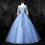 Elegant Sky Blue Prom Dresses 2020 Ball Gown Scoop Neck Bow Pearl Appliques 3/4 Sleeve Backless Floor-Length / Long Formal Dresses