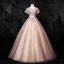 Vintage / Retro Blushing Pink Quinceañera Prom Dresses 2020 Ball Gown Scoop Neck Pearl Sequins Rhinestone Lace Flower Short Sleeve Backless Floor-Length / Long Formal Dresses