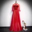Elegante Rot Abendkleider 2020 A Linie Stehkragen Star Pailletten Schleife 3/4 Ärmel Rückenfreies Lange Festliche Kleider