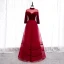 Elegant Red Evening Dresses  2020 A-Line / Princess High Neck Suede 3/4 Sleeve Backless Floor-Length / Long Formal Dresses