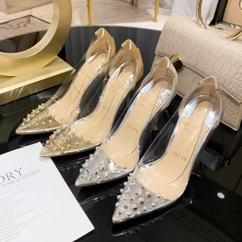 Sexy Transparent Silver Evening Party Rivet Pumps 2021 10 Cm Stiletto Heels Pointed Toe Pumps High Heels