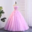 Chic / Beautiful Candy Pink Prom Dresses 2018 Ball Gown Appliques Pearl Strapless Backless Sleeveless Floor-Length / Long Formal Dresses