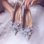 Glitzernden Silber Glanz Brautschuhe 2020 Leder Strass Pailletten Schleife 8 cm Stilettos Spitzschuh Hochzeit Pumps