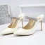 Modest / Simple Ivory Casual Womens Sandals 2020 Leather Rhinestone Buckle 10 cm Stiletto Heels Pointed Toe Sandals