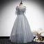 Elegant Grey Rhinestone Prom Dresses 2021 A-Line / Princess Spaghetti Straps Sleeveless Backless Floor-Length / Long Formal Dresses