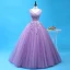 Chic / Beautiful Lavender Quinceañera Prom Dresses 2018 Ball Gown Lace Appliques Crystal Sash Sequins V-Neck Backless Sleeveless Floor-Length / Long