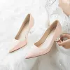 Sparkly Candy Pink Glitter Wedding Shoes 2020 Sequins 7 cm Thick Heels Pointed Toe Wedding Pumps