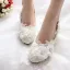 Chic / Beautiful Ivory Low Heel Wedding Shoes 2020 Rhinestone Lace Flower Appliques 4 cm Stiletto Heels Round Toe Wedding Pumps