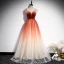 Moderne / Mode Dégradé De Couleur Rouge Glitter Robe De Bal 2021 Princesse Bretelles Spaghetti Faux Diamant Ceinture Sans Manches Dos Nu Longue Robe De Ceremonie