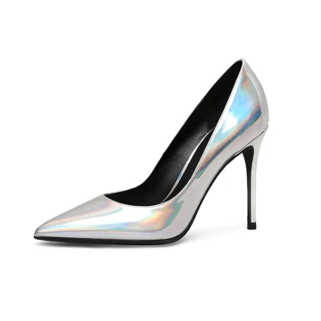 Fashion Silver Laser Evening Party Pumps 2020 Patent Leather 10 Cm Stiletto Heels Pointed Toe Pumps