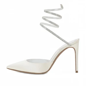 Amazing Unique Ivory Evening Party Womens Sandals 2020 Leather Rhinestone 8 Cm Stiletto Heels Pointed Toe Sandals
