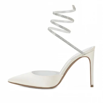 Amazing Unique Ivory Evening Party Womens Sandals 2020 Leather Rhinestone 8 Cm Stiletto Heels Pointed Toe Sandals