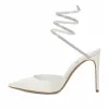 Amazing / Unique Ivory Evening Party Womens Sandals 2020 Leather Rhinestone 8 cm Stiletto Heels Pointed Toe Sandals