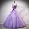 Flower Fairy Fairytale Lavender Quinceañera Prom Dresses 2020 Ball Gown Scoop Neck Appliques Pearl Rhinestone Bow Lace Flower Sleeveless Backless Floor-Length / Long Formal Dresses