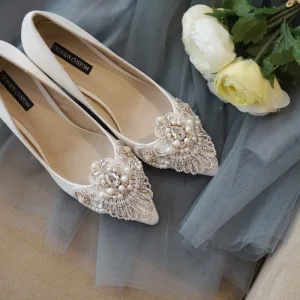 Fashion Ivory Handmade Wedding Shoes 2020 Pearl Rhinestone Lace Flower 10 Cm Stiletto Heels Pointed Toe Wedding Pumps