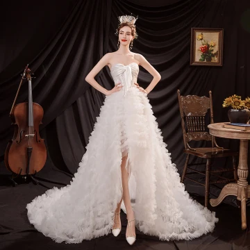 Sexy Ivoire Volants Asymétrique Robe De Mariée 2021 Princesse Satin Bustier Sans Manches Mariage