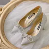 Sparkly Silver Glitter Wedding Shoes 2020 Leather Sequins Rhinestone 9 cm Stiletto Heels Pointed Toe Wedding Pumps
