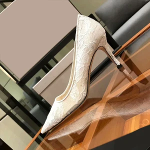 Chic Beautiful Ivory Lace Wedding Shoes 2020 10 Cm Stiletto Heels Pointed Toe Wedding Pumps