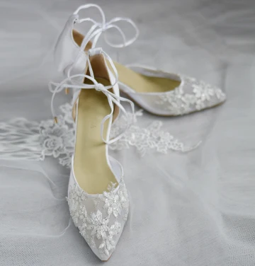 Classy Ivory Handmade See Through Wedding Shoes 2020 Leather Pearl Rhinestone Lace 6 Cm Stiletto Heels Pointed Toe Wedding High Heels