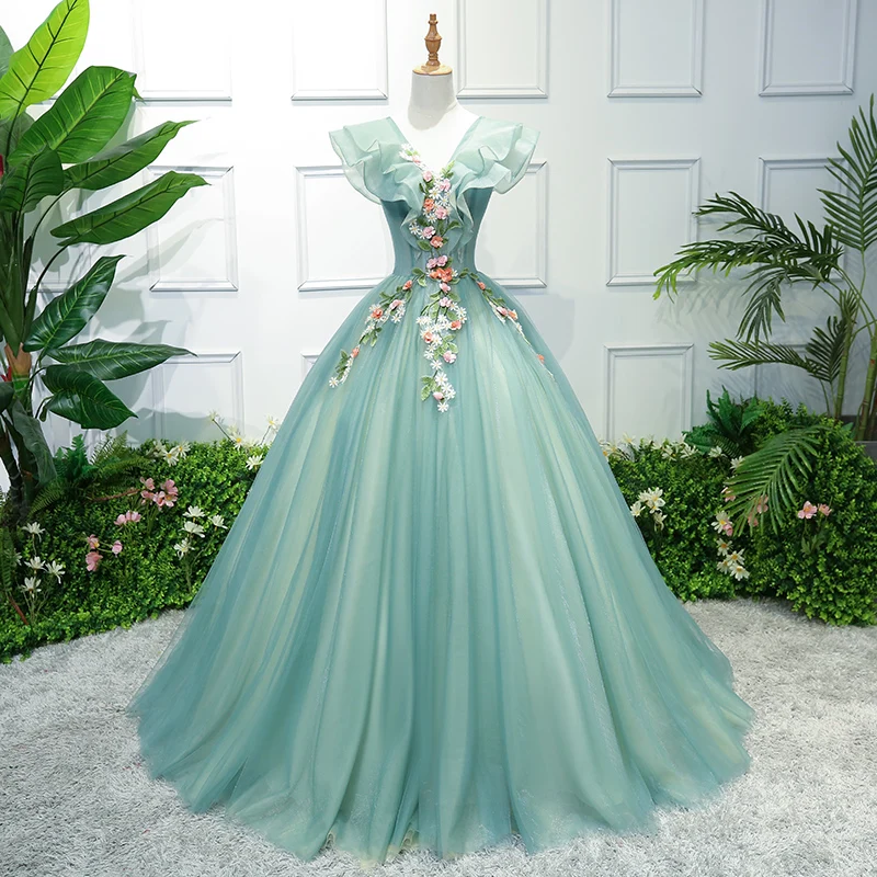 open lace back dress Fairy Ball Gown Ombre Blue Tulle Prom Dresses Evening Dress P2060 –  PreppyDress main image 1
