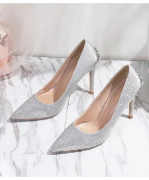 Charming Silver Glitter Wedding Shoes 2020 Rhinestone 10 Cm Stiletto Heels Pointed Toe Wedding Pumps