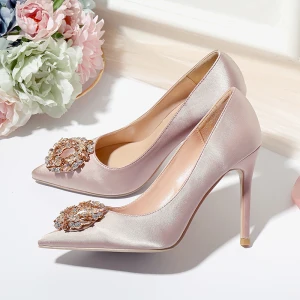 Mooie Prachtige Champagne Bruidsschoenen 2020 Satijn Rhinestone 10 Cm Naaldhakken Stiletto Spitse Neus Huwelijk Pumps