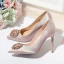 Chic / Beautiful Champagne Wedding Shoes 2020 Satin Rhinestone 10 cm Stiletto Heels Pointed Toe Wedding Pumps