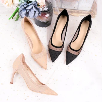 Chic Beautiful Black Pierced Casual Pumps 2020 Lace 7 Cm Stiletto Heels Pointed Toe Pumps
