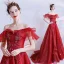 Sparkly Fashion Red Prom Dresses 2021 A-Line / Princess Off-The-Shoulder Handmade  Beading Crystal Rhinestone Short Sleeve Backless Floor-Length / Long Formal Dresses