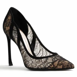 Sexy Black Evening Party Pierced Pumps 2020 Lace 10 Cm Stiletto Heels Pointed Toe Pumps