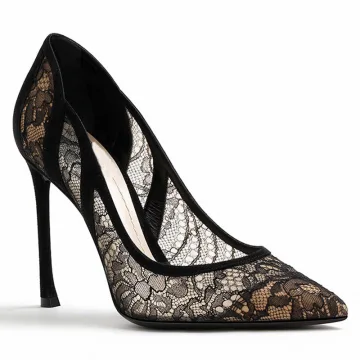 Sexy Noire Soirée Percé Escarpins 2020 Dentelle 10 Cm Talons Aiguilles À Bout Pointu Escarpins