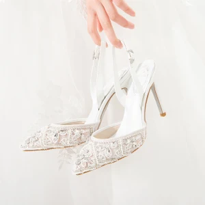 Mode Ivoire Mariage Chaussure De Mariée 2020 Bride Cheville Faux Diamant 10 Cm Talons Aiguilles À Bout Pointu Sandales