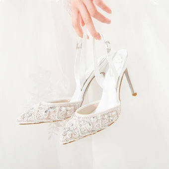 Fashion Ivory Wedding Wedding Shoes 2020 Ankle Strap Rhinestone 10 Cm Stiletto Heels Pointed Toe Sandals