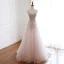Luxury / Gorgeous Pearl Pink Handmade  Beading Evening Dresses  2020 A-Line / Princess Spaghetti Straps Rhinestone Sleeveless Backless Sweep Train Formal Dresses