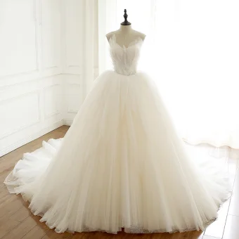 Luxury Gorgeous Solid Color Ivory Wedding Dresses 2020 A Line Princess Ruffle Strapless Sleeveless Backless Cathedral Train