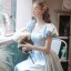 Elegant Sky Blue Satin Homecoming Graduation Dresses Prom Dresses 2021 A-Line / Princess Square Neckline Glitter Sequins Embroidered Short Sleeve Backless Floor-Length / Long