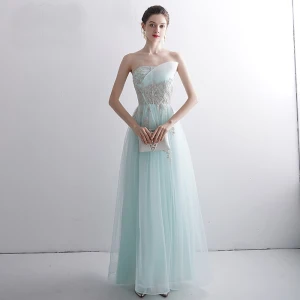 Chic Vert Citron Robe De Soirée 2020 Princesse Bustier Perlage En Dentelle Fleur Sans Manches Dos Nu Longue Robe De Ceremonie