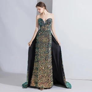 High End Multi Farger Selskapskjoler 2020 Trompet Havfrue Strapless Beading Paljetter Uten Ermer Ryggløse Feie Tog Formelle Kjoler